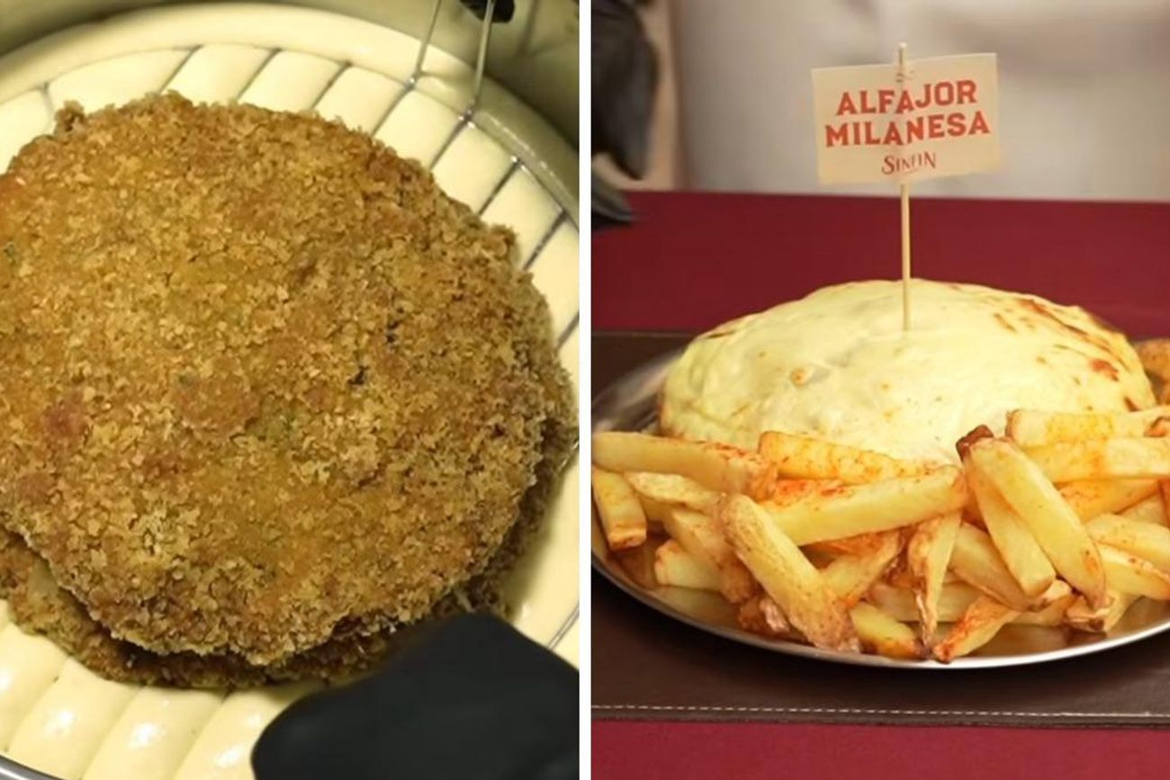 El alfajor de milanesa relleno de pasta se convirtió en uno de los platos más virales del bodegón Sin Fin.