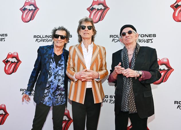 Ronnie Wood, Mick Jagger y Keith Richards presentando "Foreign Tongues" el 5 de mayo en un evento especial de New York