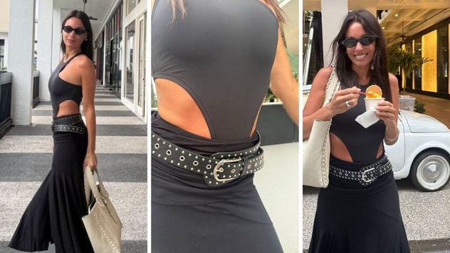 Carolina Ardohain apostó por un cinturón ancho con tachas plateadas, el accesorio que pisa fuerte este invierno y ya domina el street style.