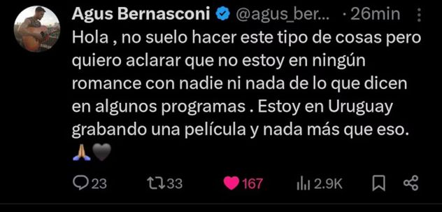 La publicación de X que Agustín Bernasconi borró.