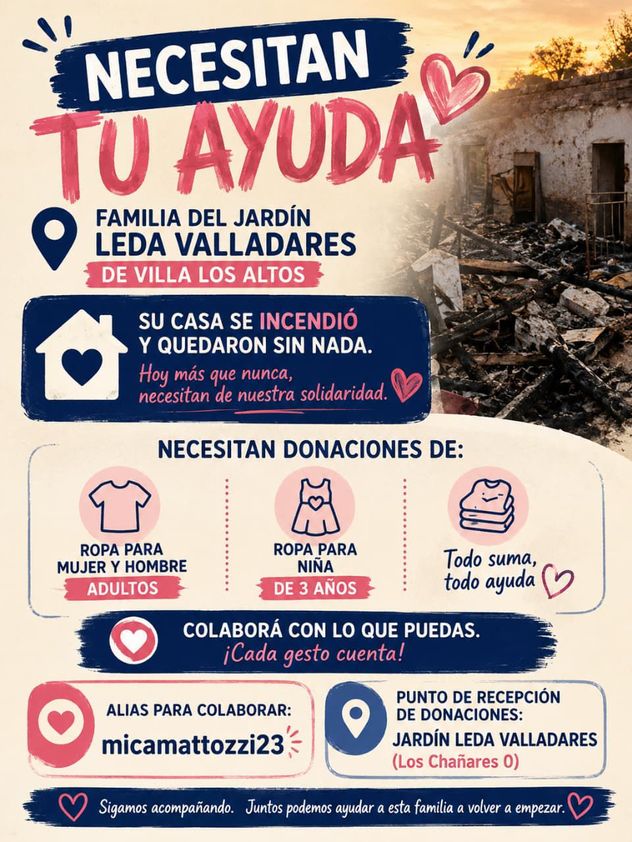 La familia que perdió todo en un incendio en Salsipuedes pide colaboración.