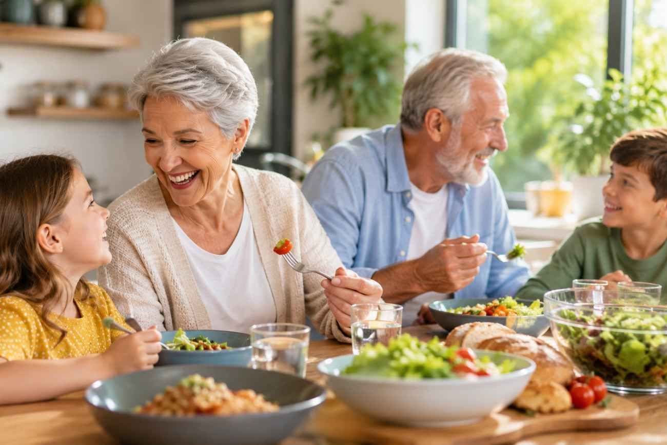 Los niños aprenden hábitos saludables y los mayores se alimentan mejor cuando comen juntos, según un estudio. 