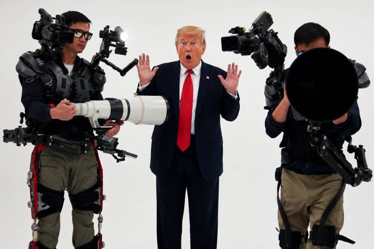 Imagen ilustrativa del exoesqueleto y cámaras con las que filmaron a Trump.