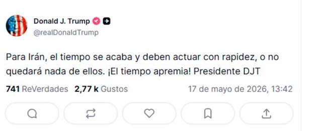El mensaje de Donald Trump en Truth Social.