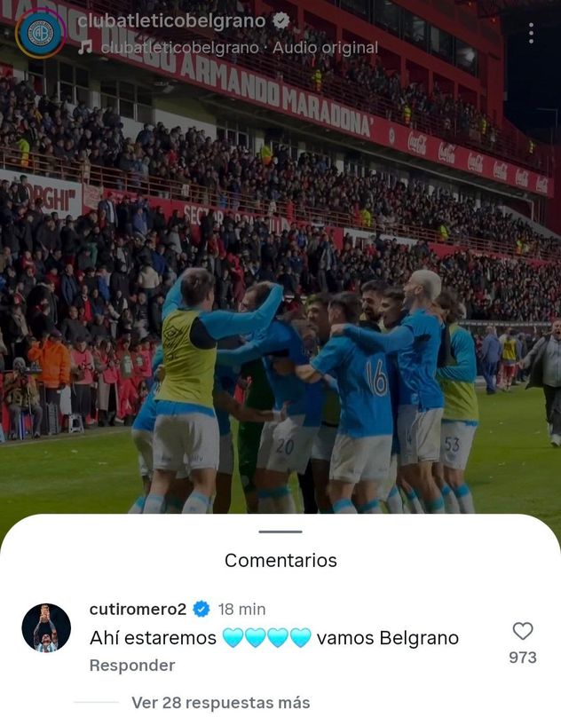 Cuti Romero feliz por Belgrano