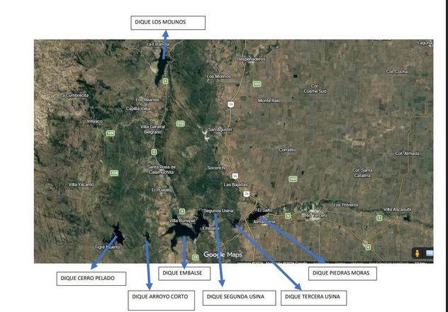 Los siete lagos que intregrarán el circuito de "los siete" diques de Calñamuchita.. 