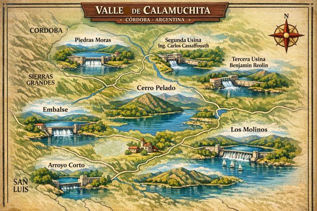Los siete lagos que intregrarán el circuito de "los siete" diques de Calñamuchita.. 