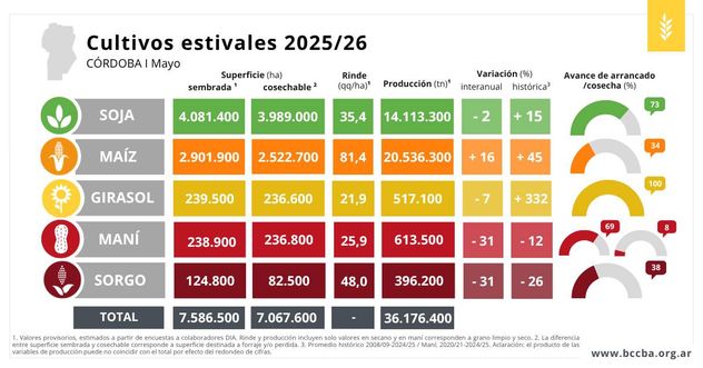 CULTIVOS ESTIVALES. El total de la cosecha sin el trigo.