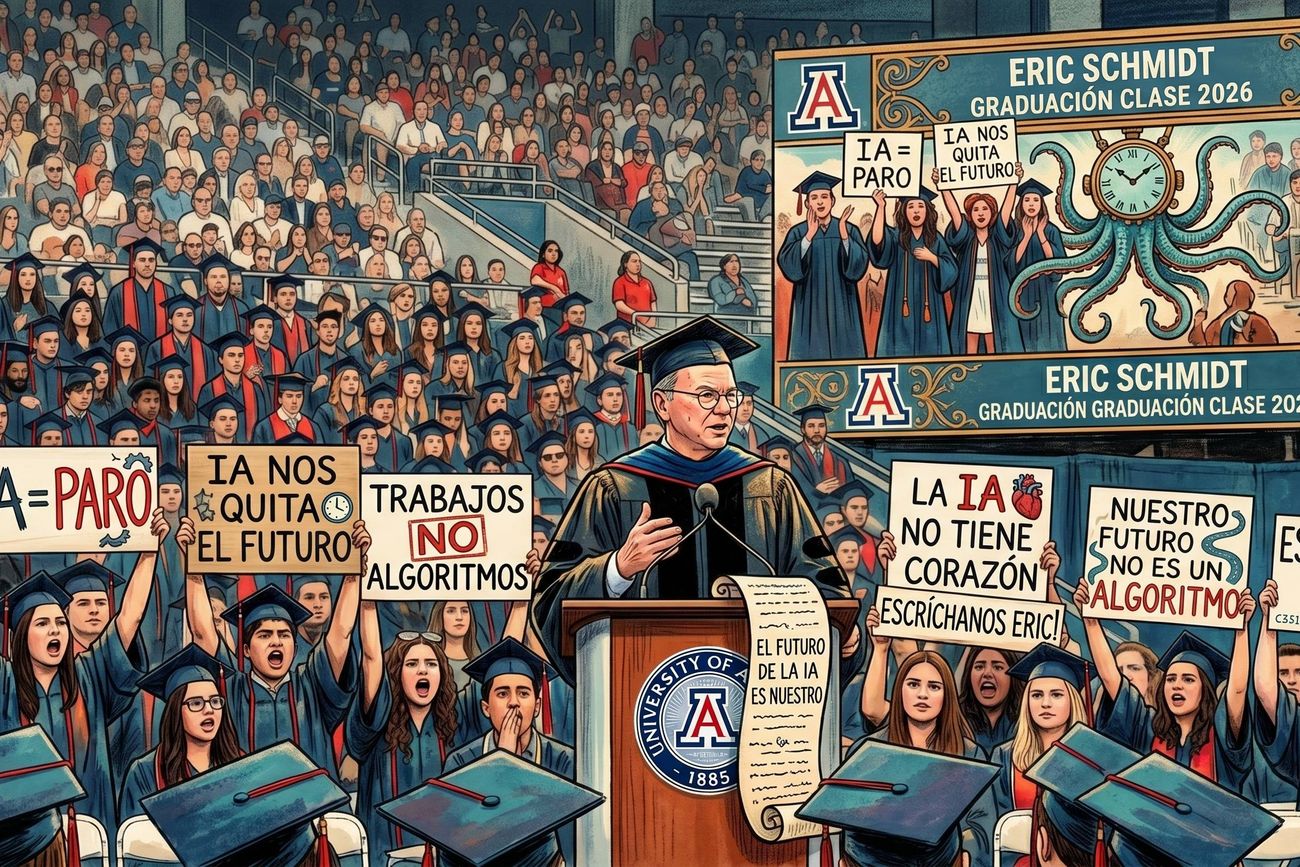 Eric Schmidt, exdirector ejecutivo de Google, recibió silbidos de unos 10.000 graduados en la Universidad de Arizona. Imagen ilustrativa.