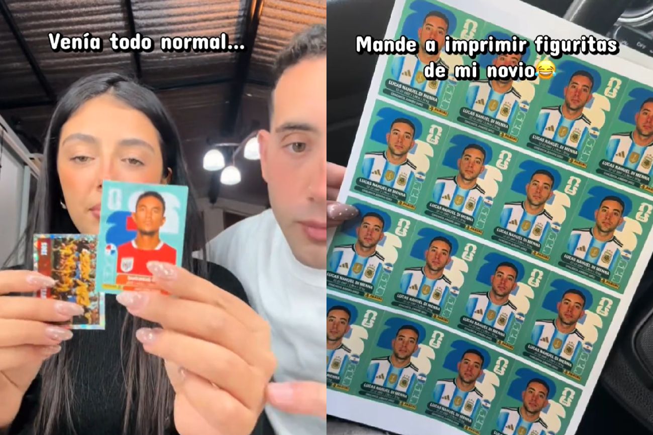 Armó un sobre con figuritas del Mundial personalizadas con la cara de su novio y su reacción es viral