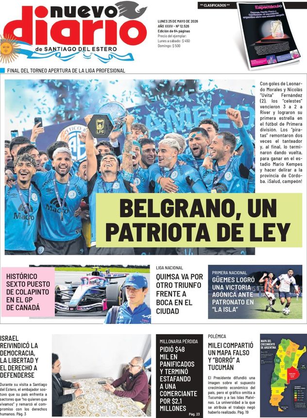 Las tapas de los diarios con Belgrano campeón.