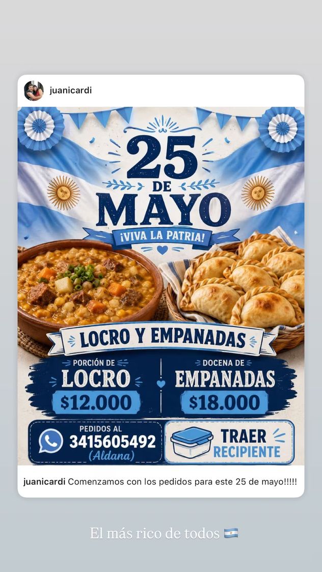 Wanda Nara promocionó el locro de su exsuegro Juan Icardi en Rosario