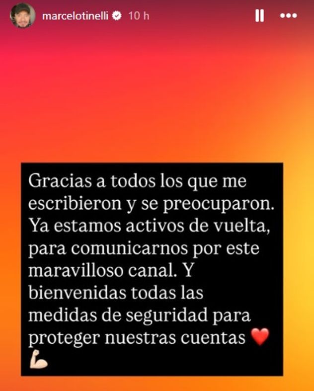 Marcelo Tinelli anunció que su cuenta de Instagram fue restaurada