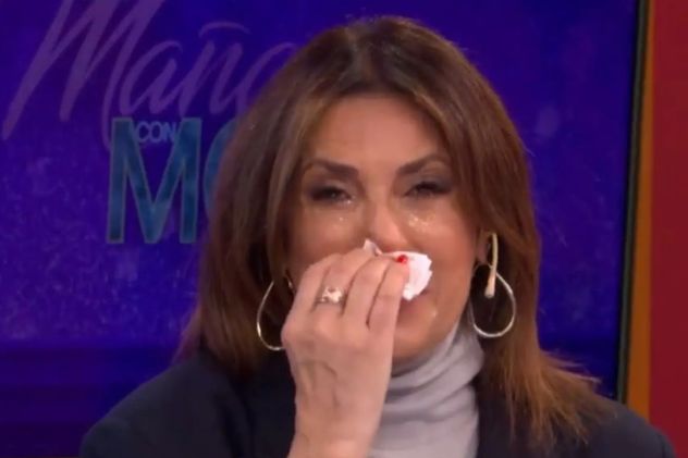 María Fernanda Callejón llorando en el programa de Moria Casán, "La mañana con Moria", en El Trece.
