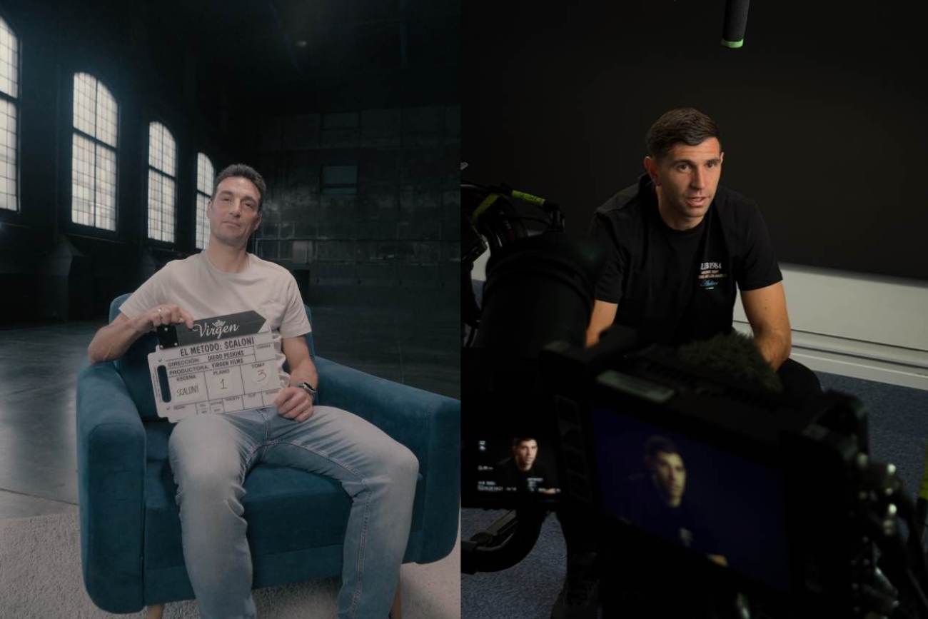 Lionel Scaloni y Emiliano Martínez, en los backs de sus respectivos documentales. (Flow y Netflix)
