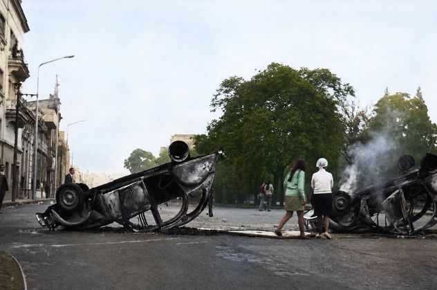 Imágenes del Cordobazo, la revuelta popular de 1969 en la capital cordobesa. Fotos recuperadas con IA.