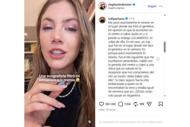 El comentario de Sofía Pachano en la publicación de Stephanie Demner.