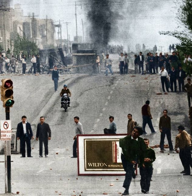 Imagen del Cordobazo restaurada con IA.