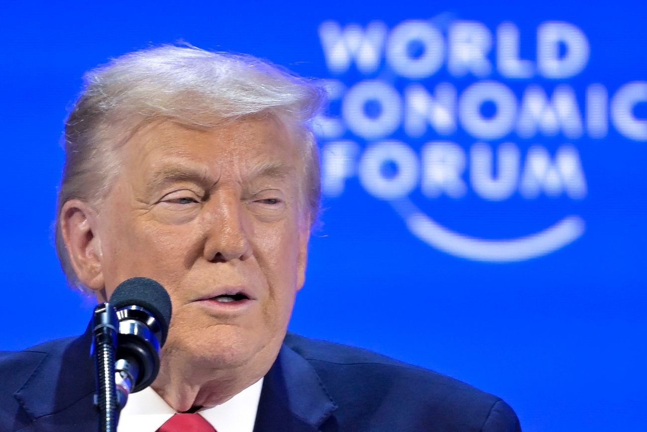 El presidente Donald Trump habla durante la 56ª reunión anual del Foro Económico Mundial, WEF, en Davos, Suiza, el 21 de enero de 2026. (Gian Ehrenzeller) 