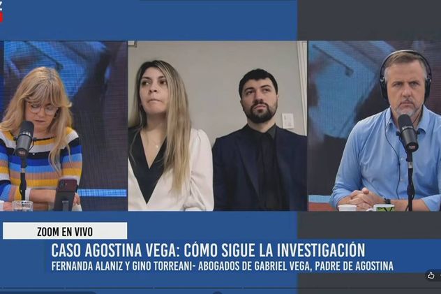 Fernanda Alaniz y Gino Torreani, abogados de Gabriel Vega, padre de Agostina, en La Voz en Vivo. 