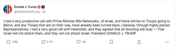 Acuerdo entre Israel y Hezbollah: Trump anunció una reducción de los combates tras dialogar con Netanyahu