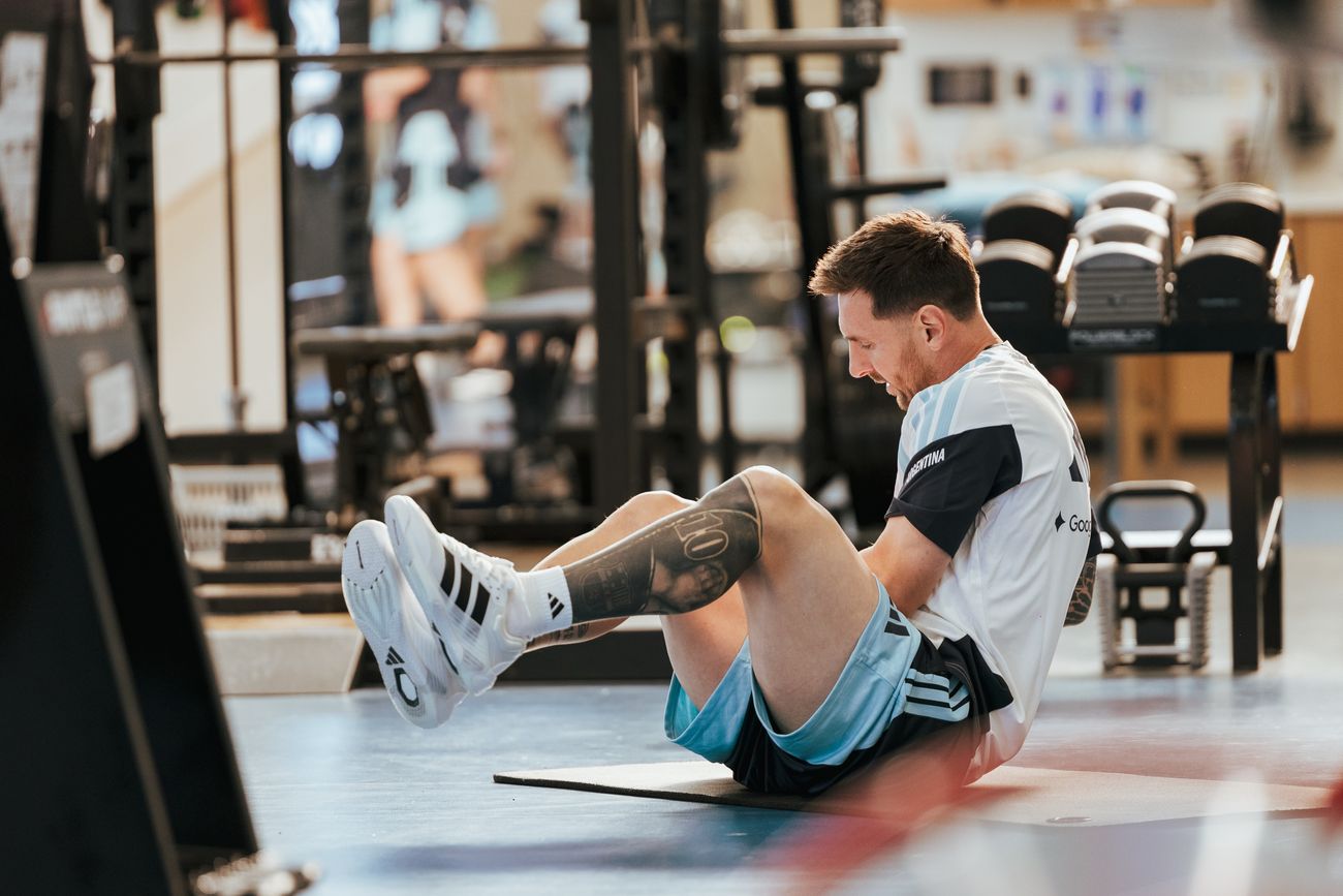 Lionel Messi con la selección argentina en Kansas.