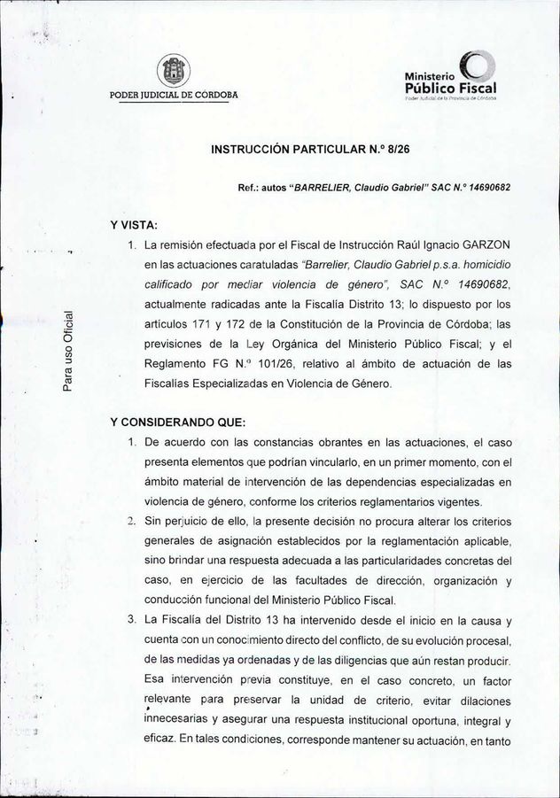 Resolucion del MPF que asigna la causa Agostina al fiscal Raúl Garzòn