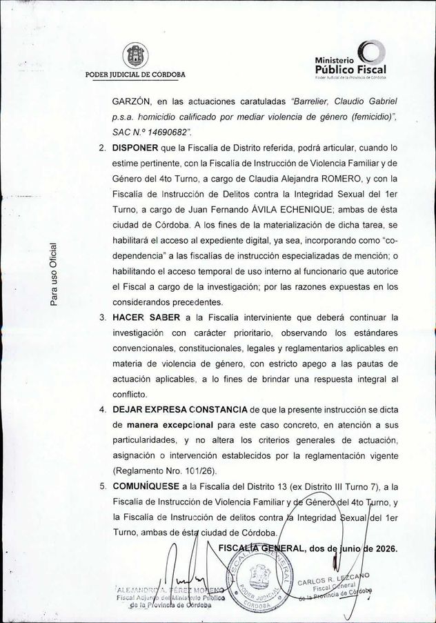 Resolucion del MPF que asigna la causa Agostina al fiscal Raúl Garzòn
