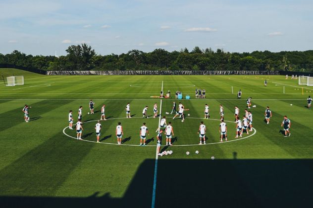 El entrenamiento de este jueves de la selección argentina, en Kansas.
