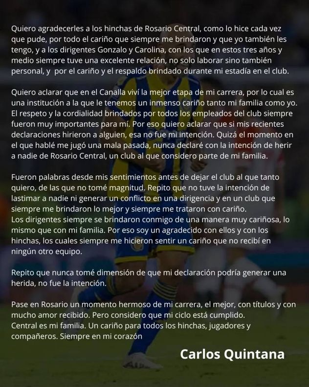 El descargo de Carlos Quintana.