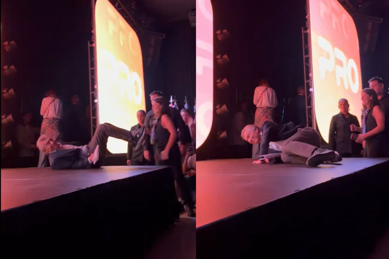 Así ingresó Macri al escenario en el evento del PRO en Santa Fe.