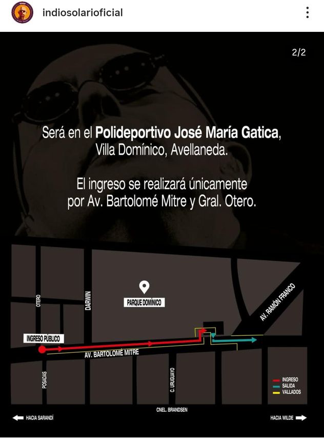 Cómo llegar al Polideportivo José María Gatica, donde será el velorio del Indio Solari este domingo.