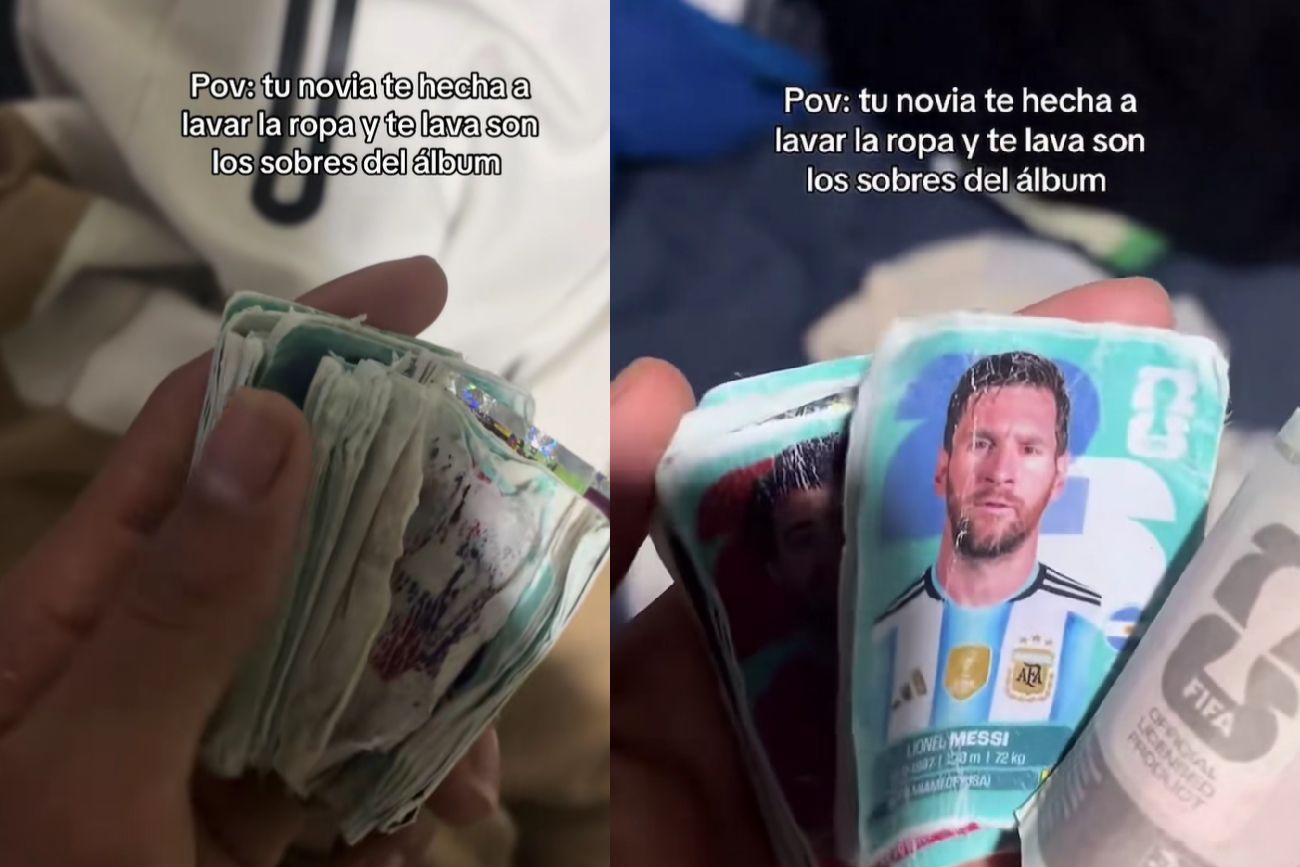 Se olvidó los sobres del Mundial en el pantalón, su novia lo metió al lavarropas y el resultado es viral