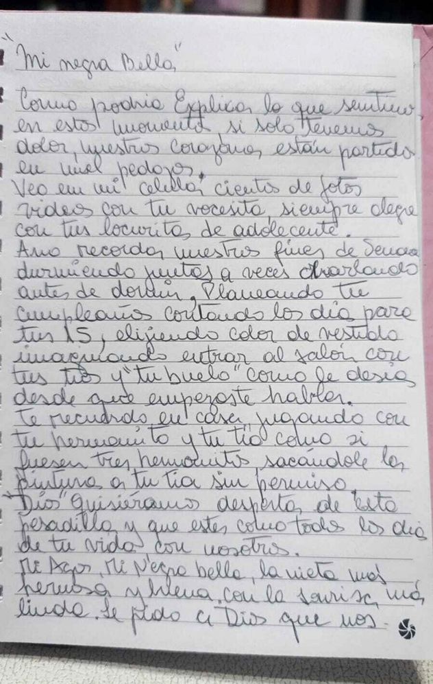 La desgarradora carta de despedida de la abuela de Agostina.