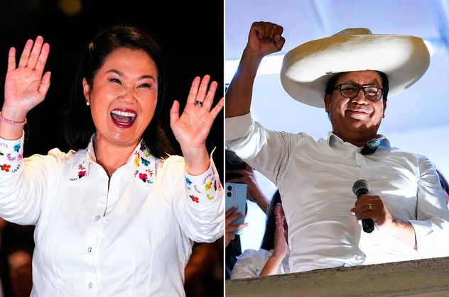 Keiko Fujimori y Roberto Sánchez, los candidatos que se disputan la presidencia de Perú.