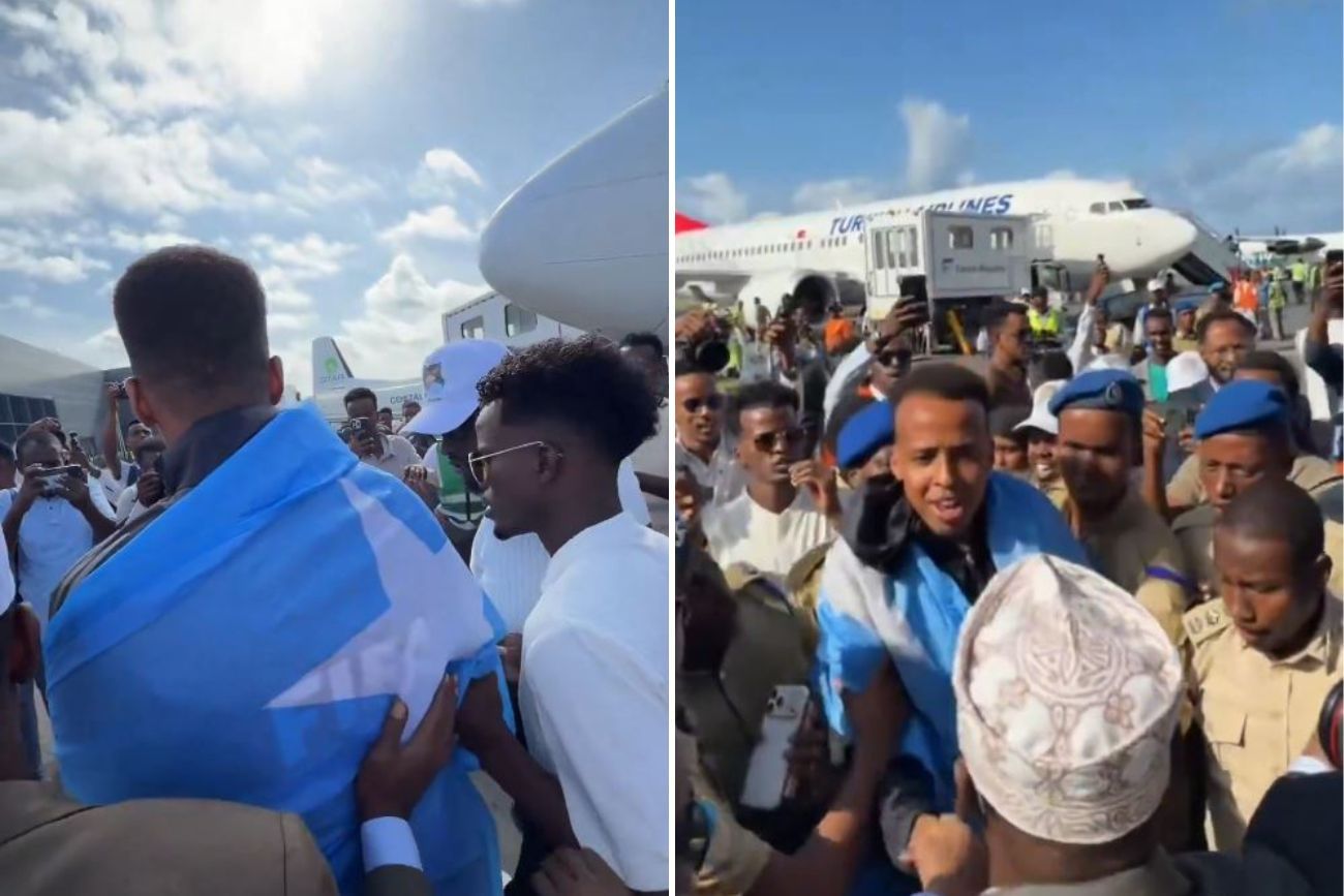 El árbitro somalí Omar Artan fue recibido por una multitud.