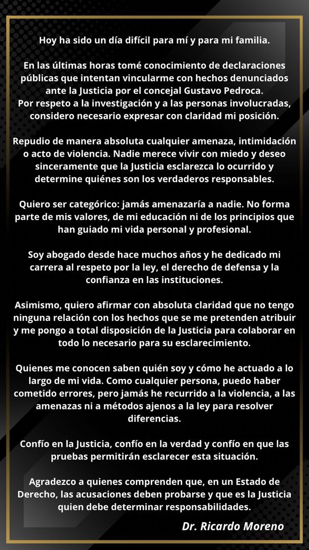 Comunicado de Ricardo Moreno.
