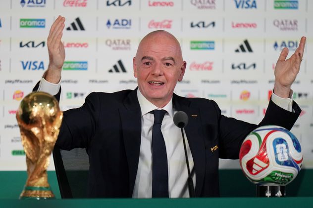 Gianni Infantino, presidente de la FIFA, brindó una conferencia de prensa en el Estadio Azteca, sede del partido inaugural del Mundial 2026. (AP)