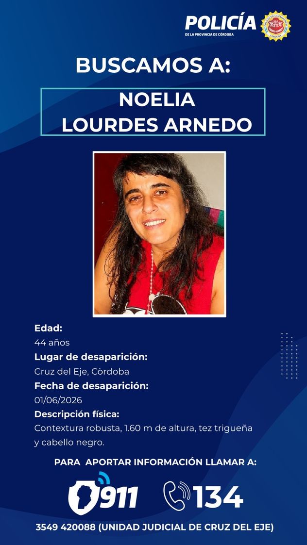 Buscan a una mujer de 44 años desaparecida en Cruz del Eje