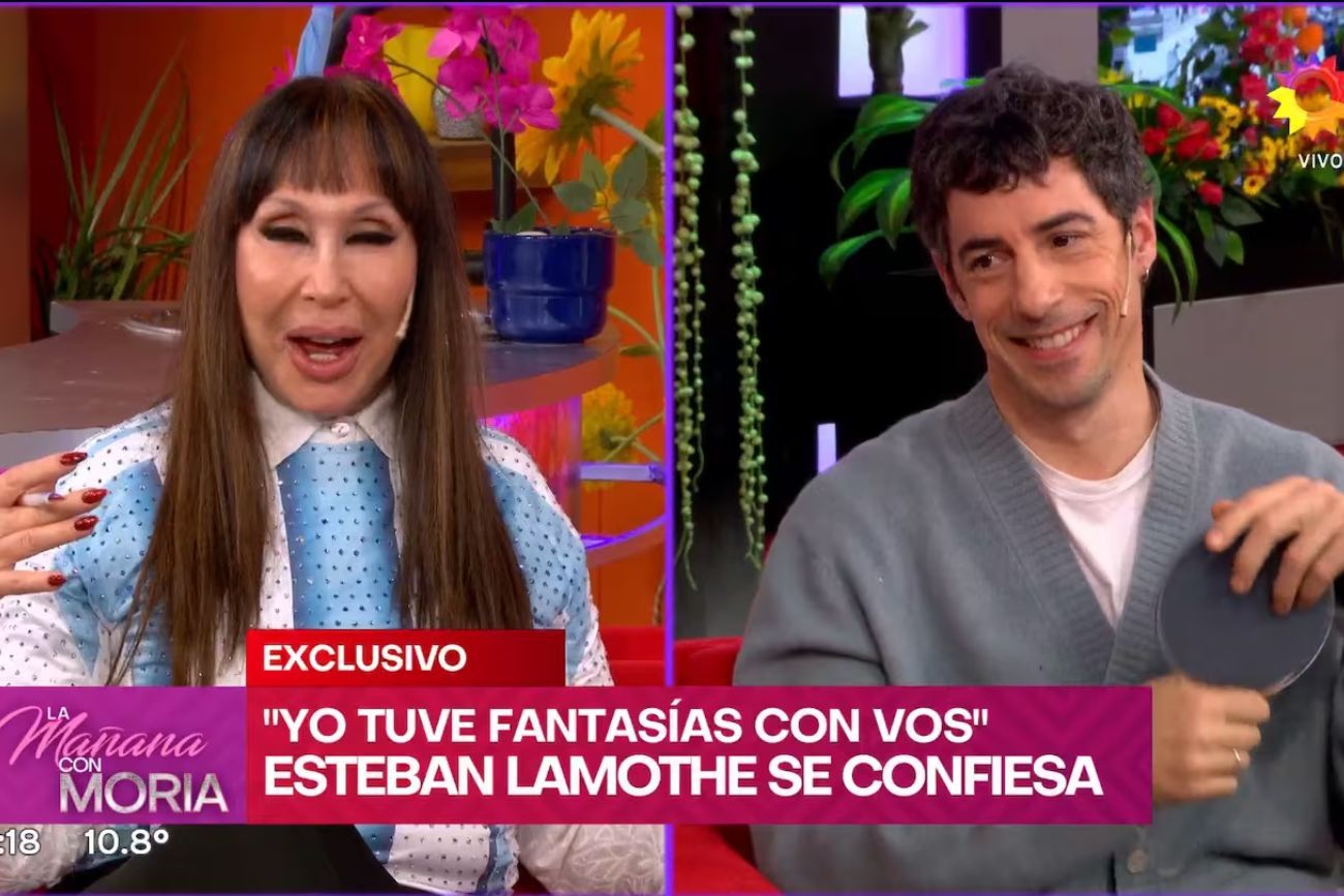 Moria Casán sorprendida ante la confesión de Esteban Lamothe en su programa.