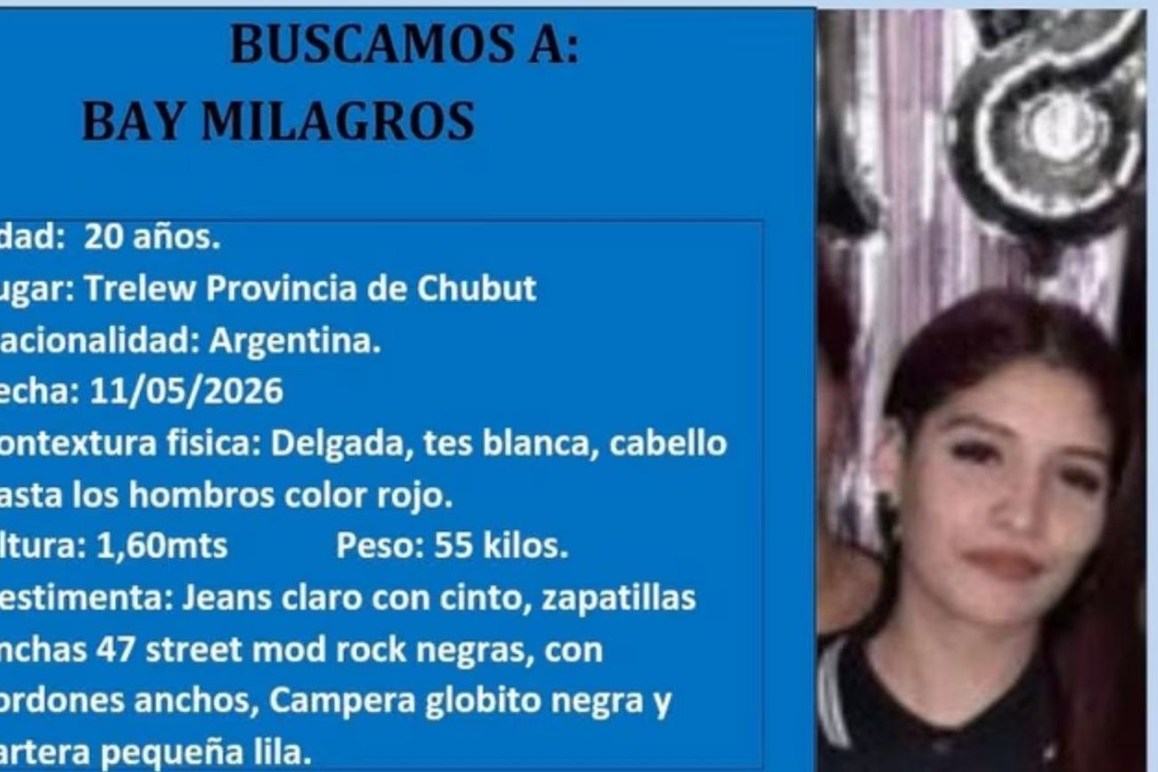 Milagros tiene 20 años y lleva más de un mes desaparecida en Chubut.