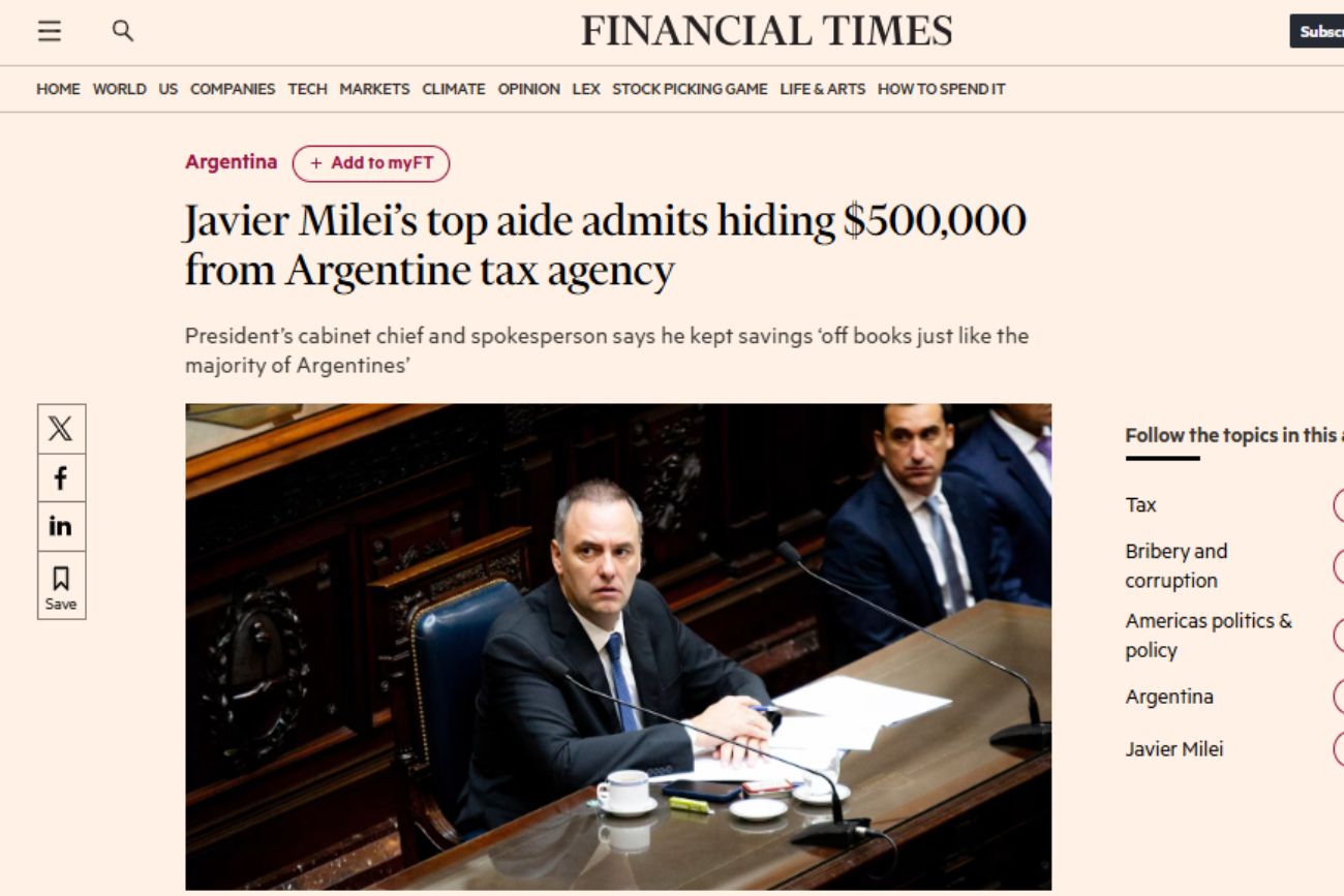 El escándalo de Manuel Adorni llegó al Financial Times.