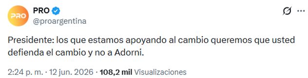 El mensaje del PRO a Milei.