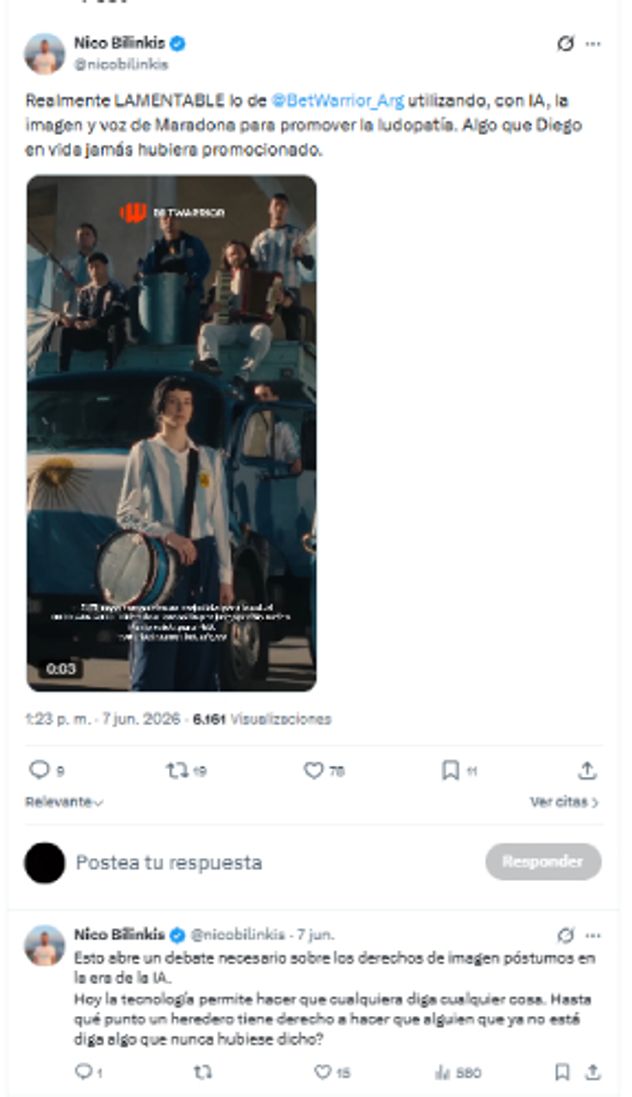 La publicidad de Maradona hecho por IA generó repudio en redes sociales.