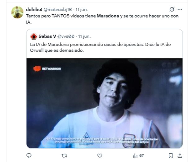 La publicidad de Maradona hecho por IA generó repudio en redes sociales.