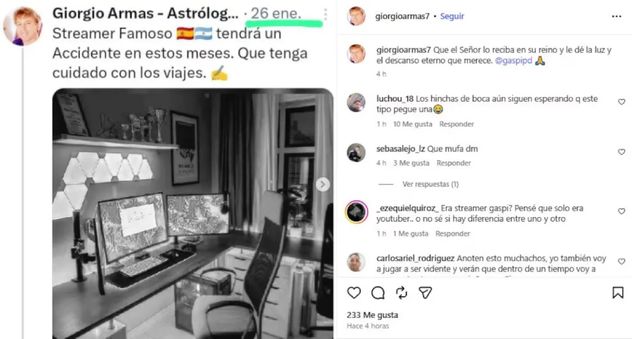 Giorgio Armas predijo la muerte de Gaspi.