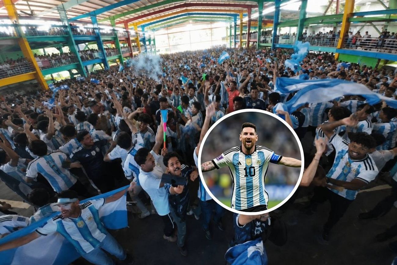 Festejos por los tres goles de Messi.