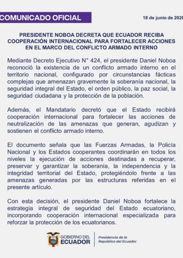 Noboa firmó un decreto para que las tropas extranjeras tengan inmunidad en Ecuador.