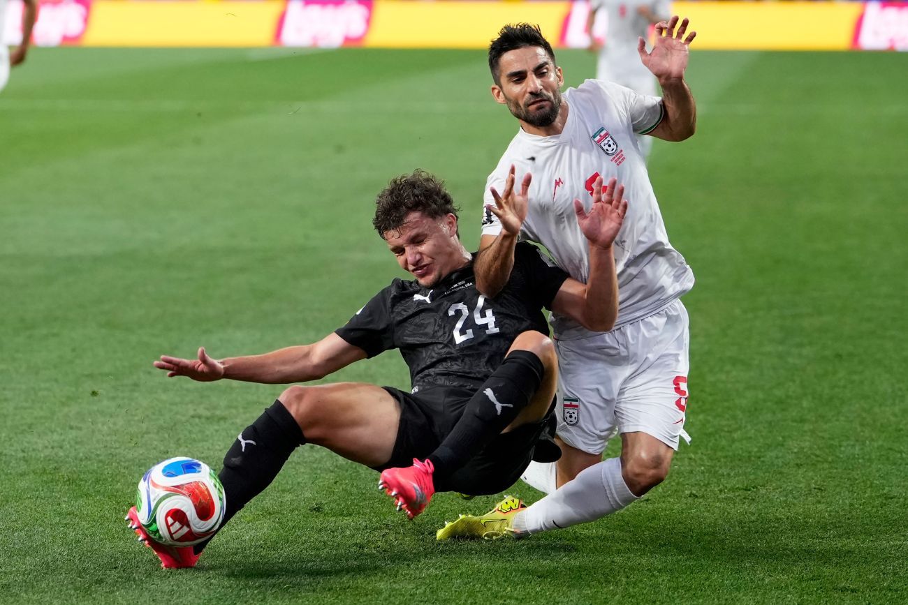 Nueva Zelanda en su partido por la primera fecha ante Irán.
