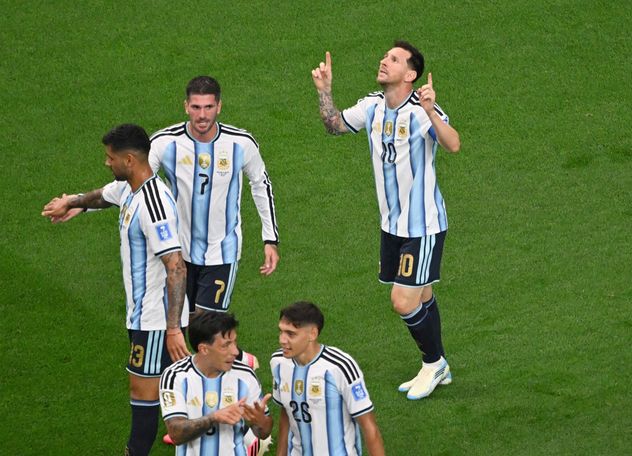 Messi celebra su gol, el 1-0 para Argentina ante Austria.